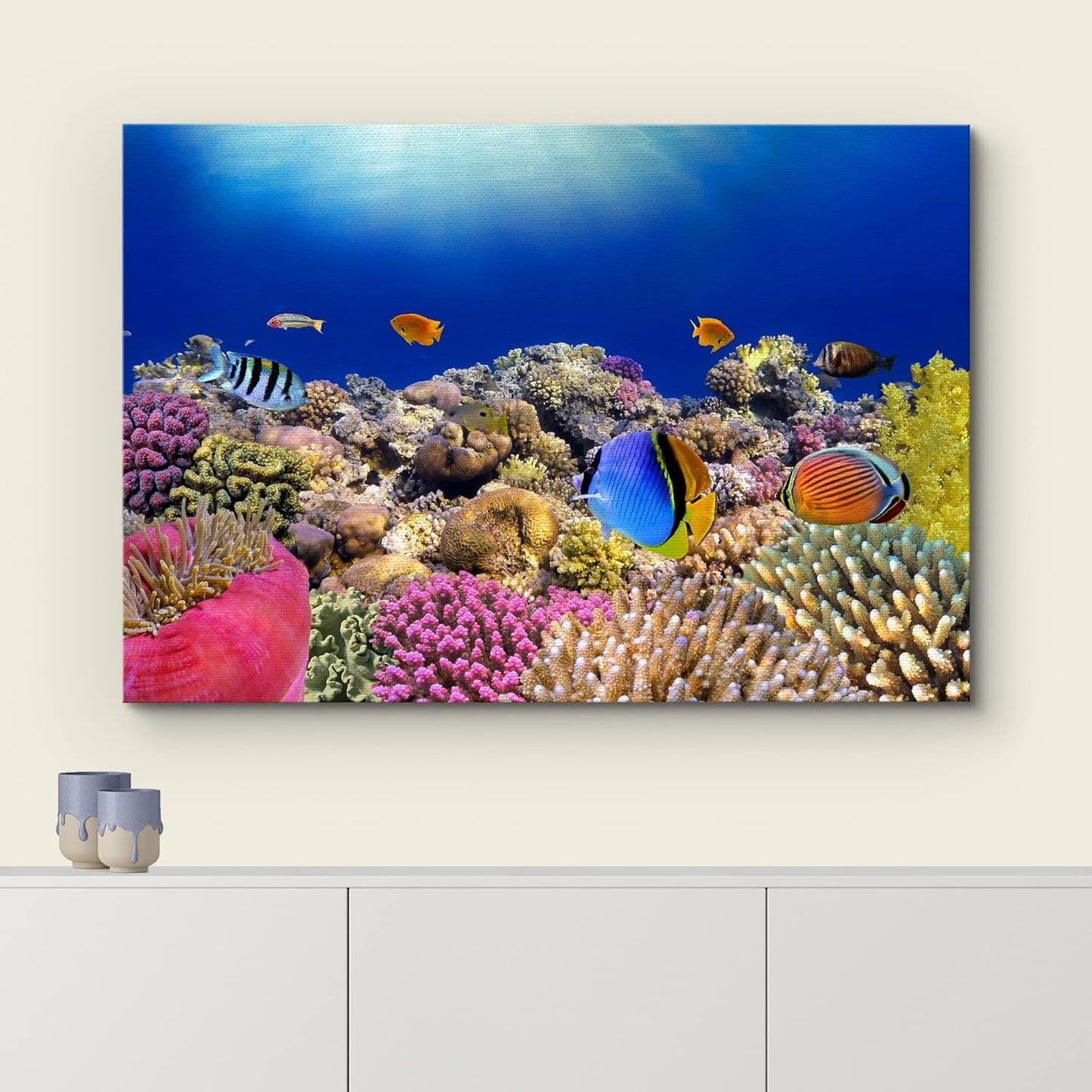 wall26 Canvas Print Wall Art Vibrant Coral Reef Anemone Fish Ecosystem Nature Animals Photography Realism Rustic Scenic Landscape Wilderness Earth Colorful for Living Room, Bedroom, Office - 32"x48"