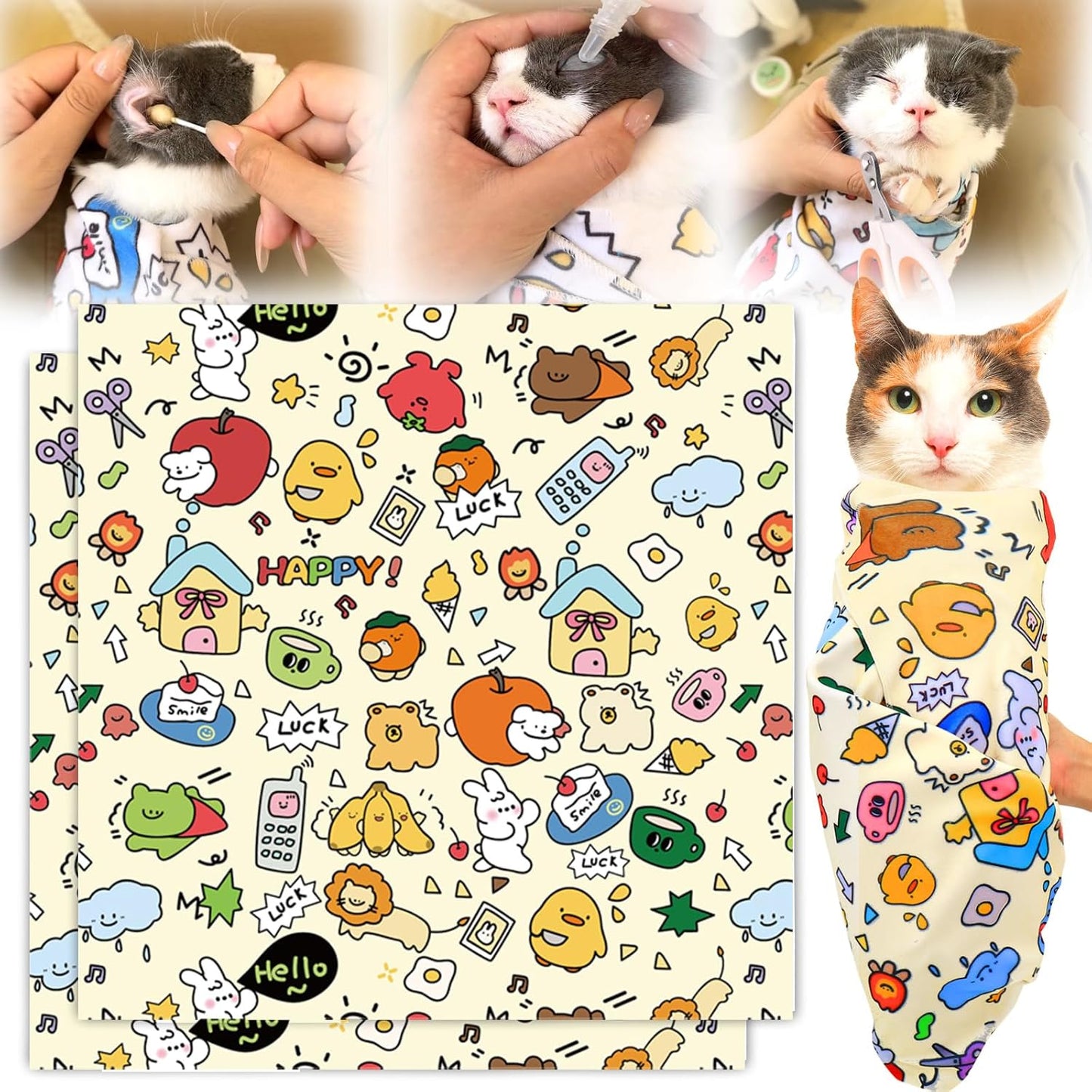 XANGNIER 2 Pcs Cat Wrap for Grooming,Cat Restraint Wrap for Cutting Nails,Fabric Burrito Wrap for Nail Clipping, Anti-Scratch, Anti-Escape,Multifunctional Swaddle Wrap Pet Tool (20.8 x 20.8 Inch)
