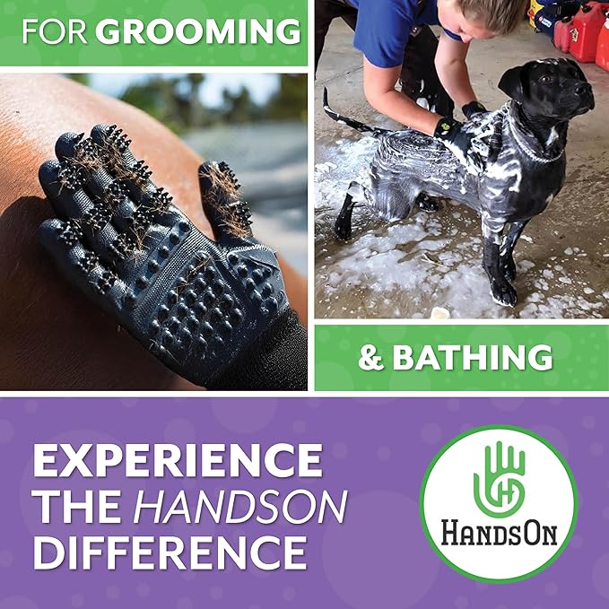 H HANDSON Pet Grooming Gloves - Patented #1 Ranked, Award Winning Shedding, Bathing, & Hair Remover Gloves - Gentle Brush for Cats, Dogs, and Horses (Mono Green, Junior)