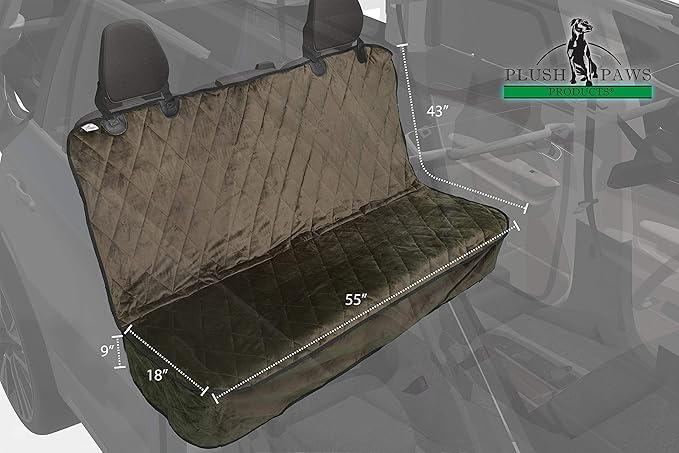 Plush Paws Products Velvet Rear Car Seat Protector w/o Hammock | Washable & Waterproof Back Seat Dog Cover for Car, Truck, & SUV | Nonslip, Tear Resistant Pet Seat Cover | Regular London Grey