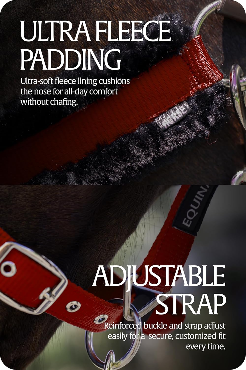 Equinavia Valkyrie Soft Ultra Fleece Padded Adjustable Breakaway Horse Halter - Wine Red/Black - Cob
