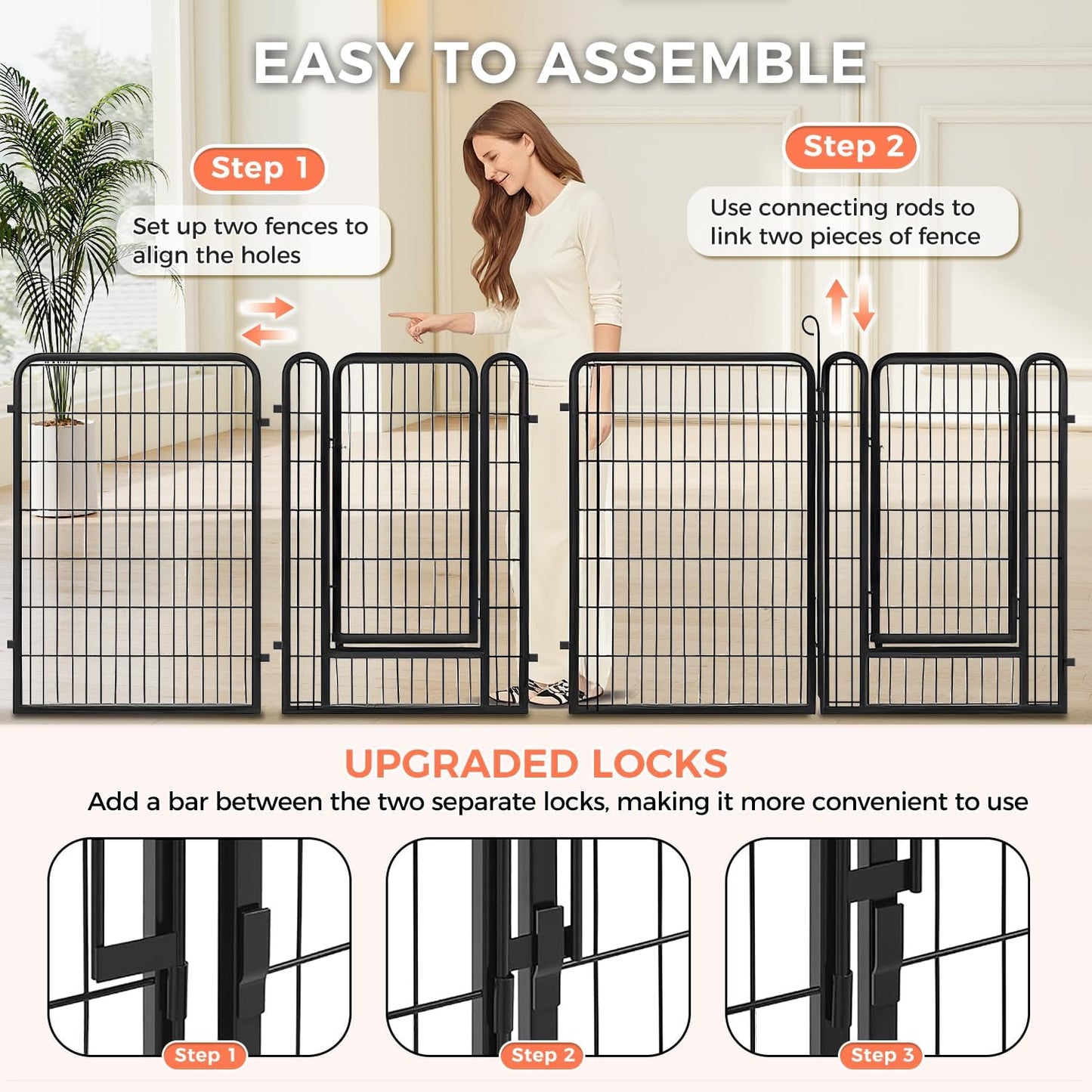 40 Inch Dog Playpen - 8 Panels Metal Pet Exercise Pen for Medium-Large Dogs, Indoor/Outdoor Dog Fence for Yard, Garden, Camping & RV Travel