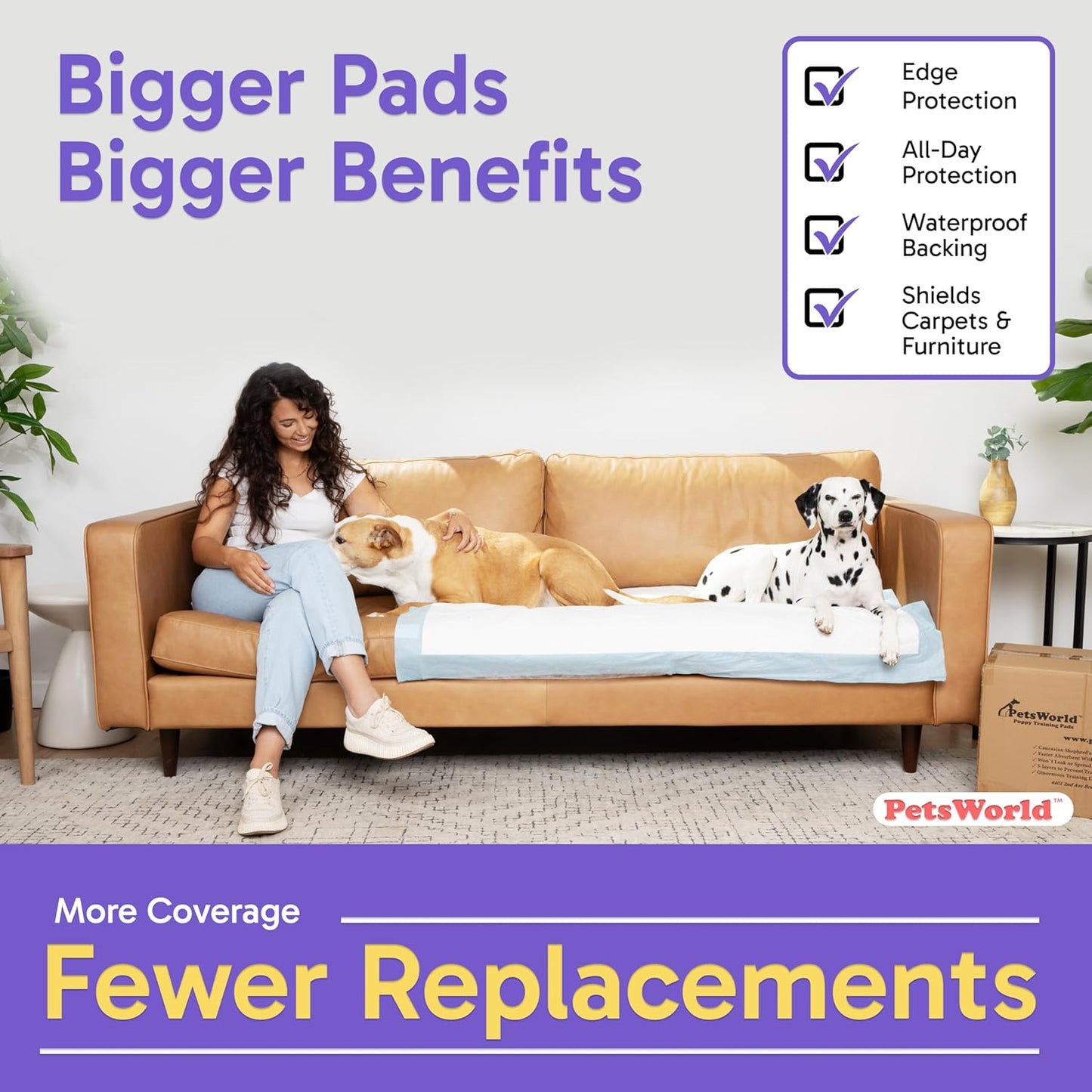 PETSWORLD Enormous Dog Training & Potty Pads, 37x54 inch - Tear Resistant with Strong Leak-Proof Backing, Optional Adhesive Tape, 1000 Count