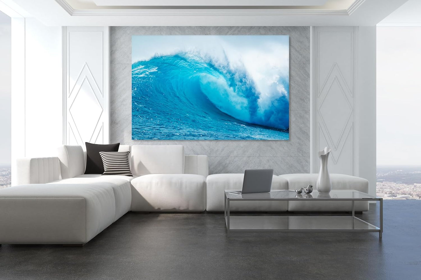 Nature Wall Art Prints - Ocean Forest Mountain Lake Canvas Landscapes - Small to Extra Large Living Room Bedroom Kitchen Bathroom Décor (Blue Ocean Wave, 35L" x 53W")