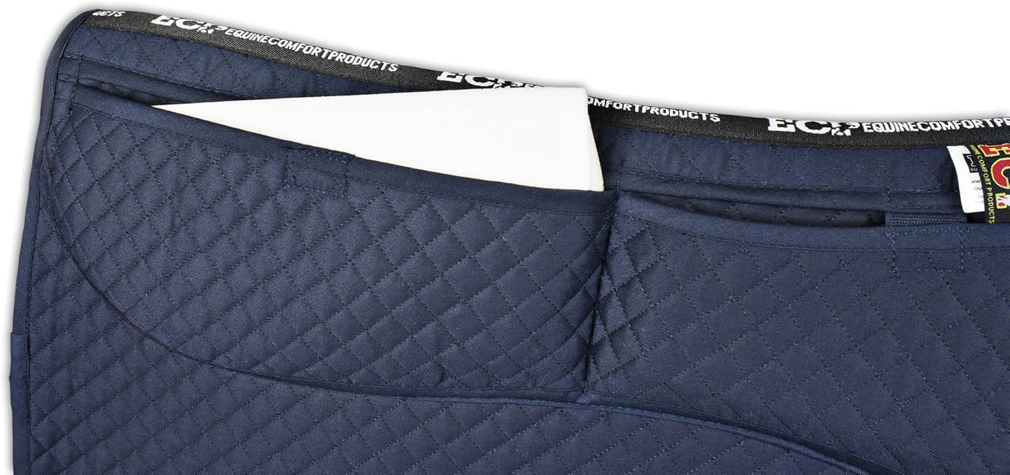 ECP Equine Comfort Products Thermoregulating Western Saddle Pad, Machine Washable Contoured Fit, Water Absorbing, Therapeutic, Shock Absorbing with Adjustable Memory Foam Shims