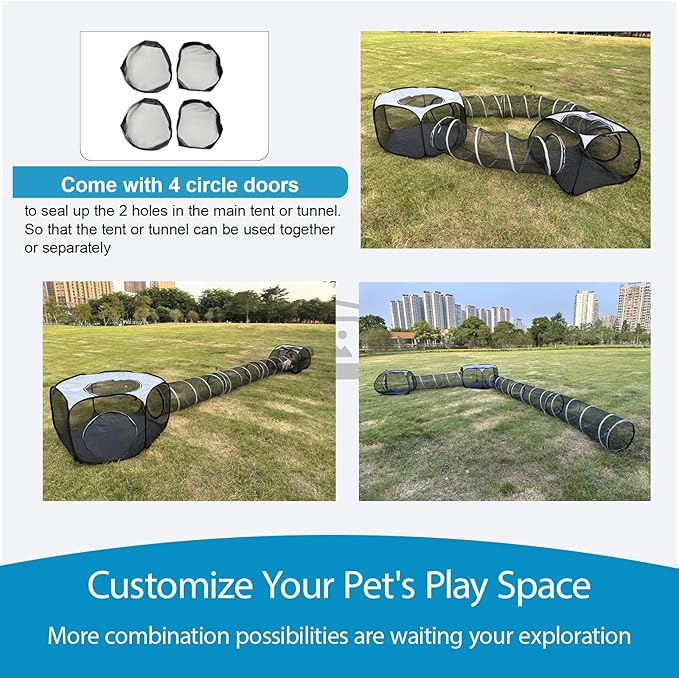 Large Outdoor Cat Tunnel and Tent Playpen - Pop Up Enclosure for Multiple Cats - Portable Outside Playhouse for Small Pets