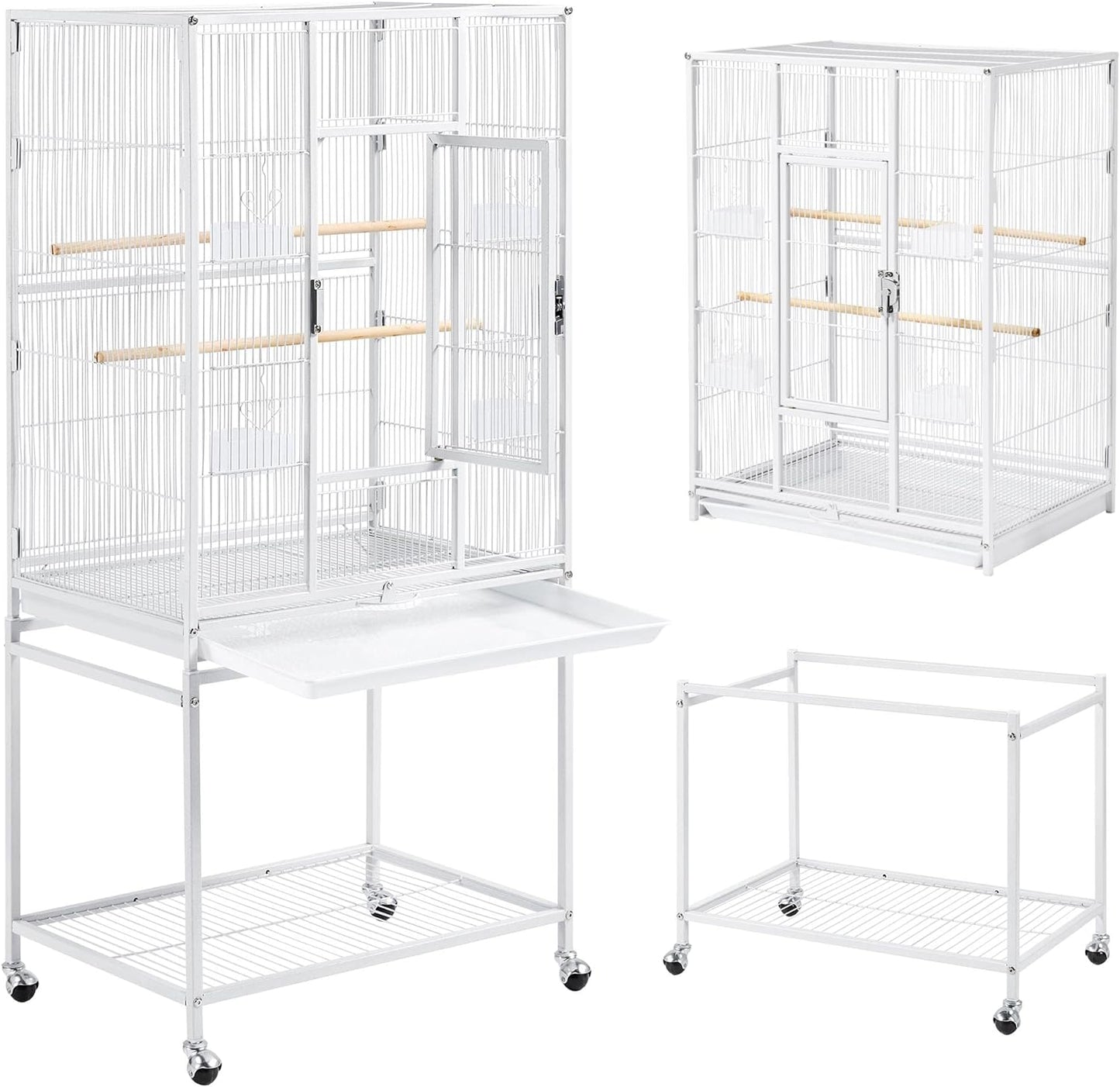 Yaheetech 54" Large Flight Bird Cage for Parrots Macaw Cockatiels Sun Parakeets Lovebird Green Cheek Conures African Grey Small Quaker Amazon Parrots with Rolling Stand, White