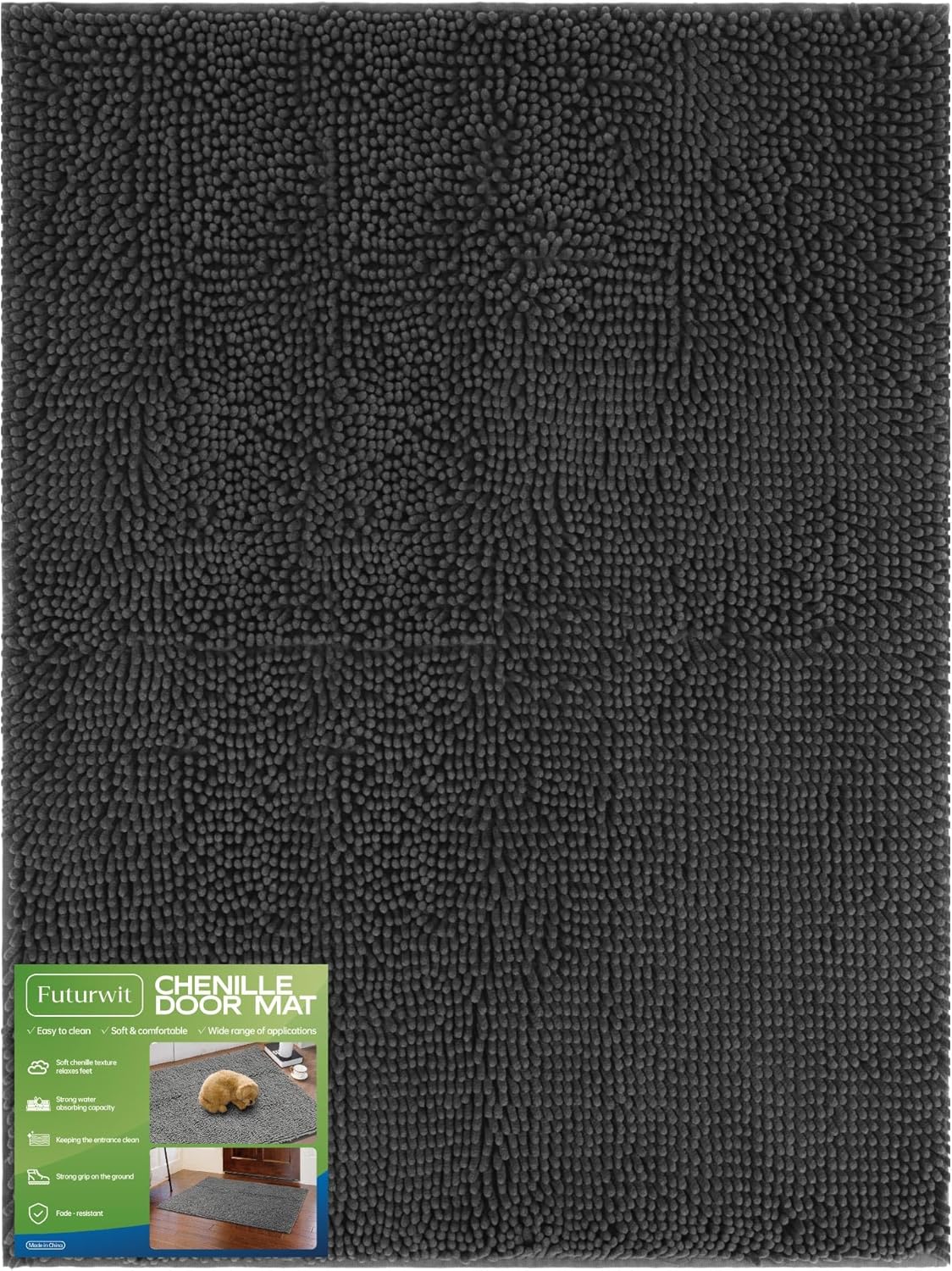 Dog Door Mat for Muddy Paws, 48" x 36" Chenille Absorbent Front Door Mat Inside, Large Runner Mud Mat for Dogs, Trap Dirt Washable Non Slip Outdoor Indoor Entrance Doormats, Grey