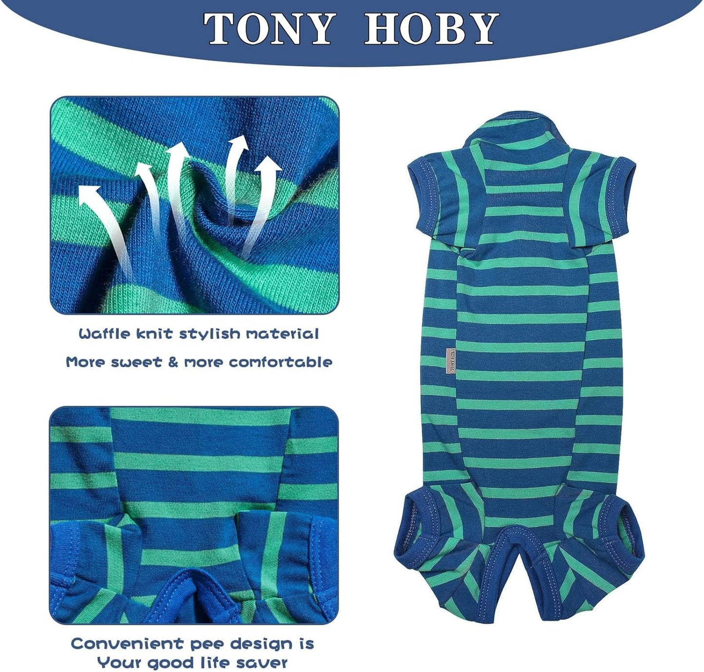 TONY HOBY Dog Pajamas for Medium Small Dogs, Dog Jumpsuit with Stripes 4 Legged Pajamas, Soft Dogs Pet Clothes (Blue&Green, Girl, XL)