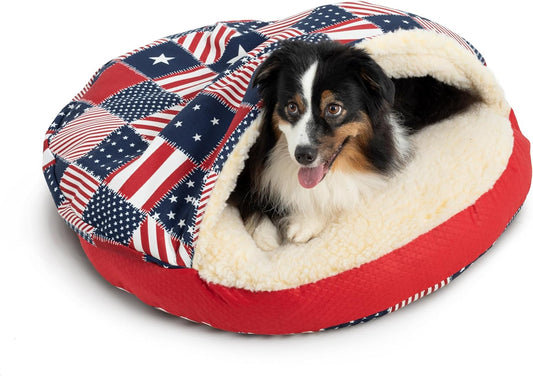 Snoozer Luxury Cozy Cave Pet Bed, Wag Collection, Small - Starpatch Red Diamond