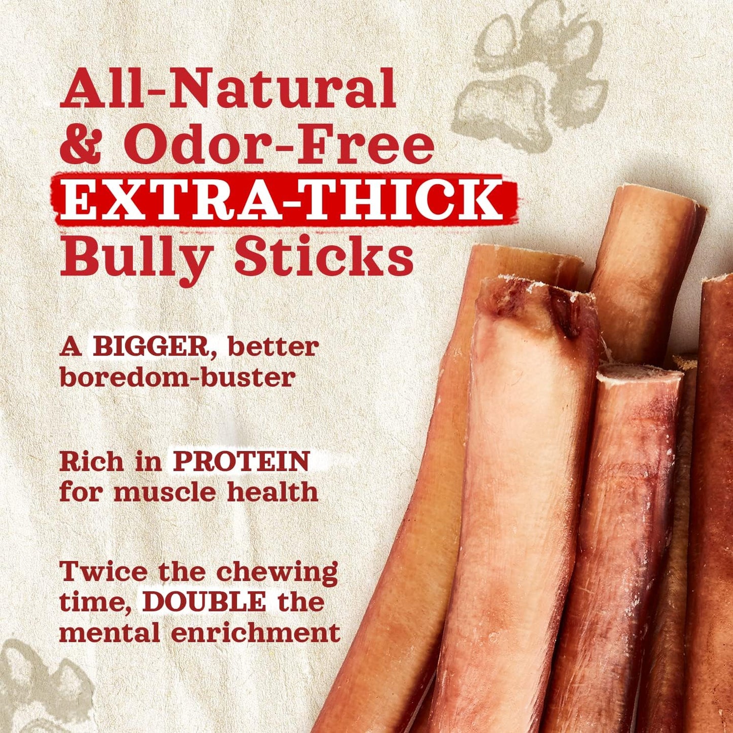 Natural Farm Odor-Free Thick Bully Sticks (12”, 5-Pack) All-Natural Long-Lasting Dog Chews, 100% Beef Pizzle, Grass-Fed, Grain-Free, Protein for Muscle Development & Energy, Perfect for Large Dogs