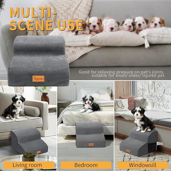 Topmart High Density Foam Pet Steps 2 Tiers,11.8" High,Non-Slip Dog Stairs,Soft Foam Dog Ramp Ladder,Best for Injured,Older Cats,Pets with Joint Pain,Suitable for Low Sofas,Stairs,Lower Place
