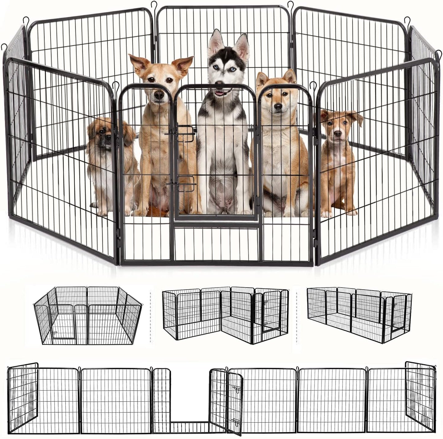 BestPet Dog Playpen Indoor 32 inch 8 Panels Metal Dog Pen Pet Dog Fence Outdoor Exercise Pen with Doors,Pet Puppy Playpen for RV Camping Yard, Black
