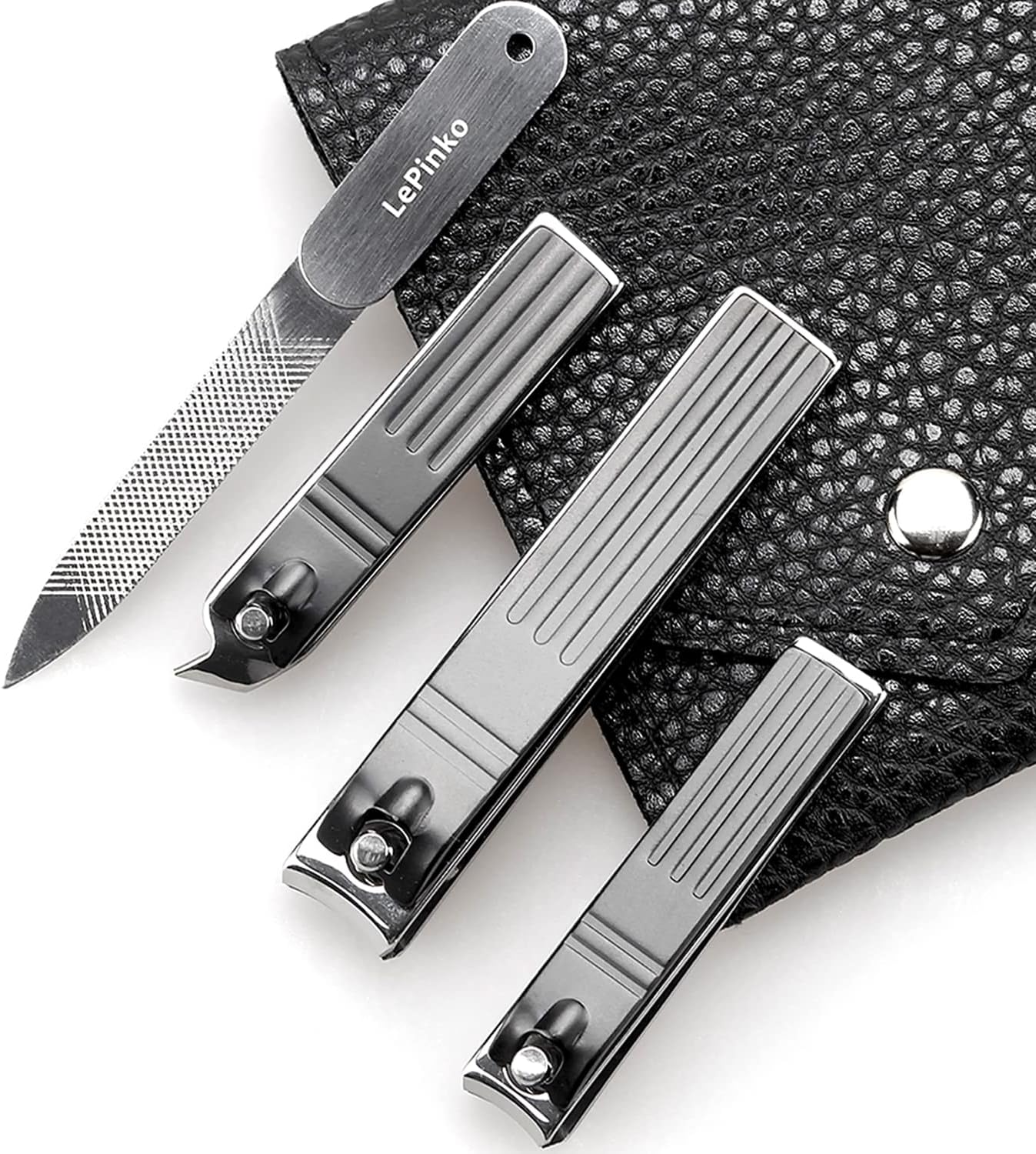 Nail Clippers Set, Toenail Clippers for Thick and Ingrown Nails, Fingernail Cutters for Men Women with PU Case 4PCS