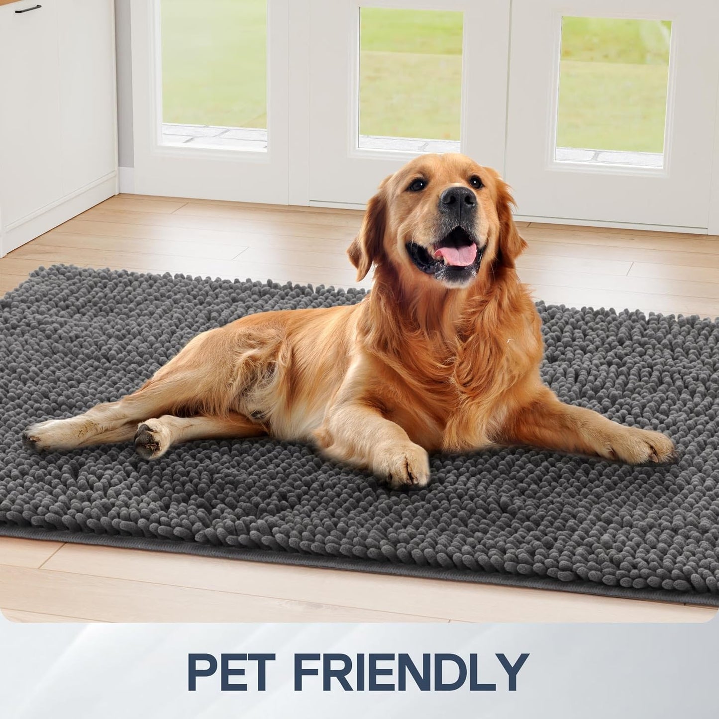 Dog Door Mat for Muddy Paws, 72" x 36" Chenille Absorbent Front Door Mat Inside, Large Runner Mud Mat for Dogs, Trap Dirt Washable Non Slip Outdoor Indoor Entrance Doormats, Grey