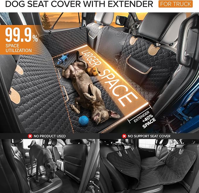 SHARLOVY XL Truck Back Seat Extender for Dogs, Large Hard Bottom Dog Car Seat Cover for Back Seat, Heavy Duty Dog Car Hammock, Waterproof Pet Seat Covers for Trucks, F150, Ram1500 and Large SUV