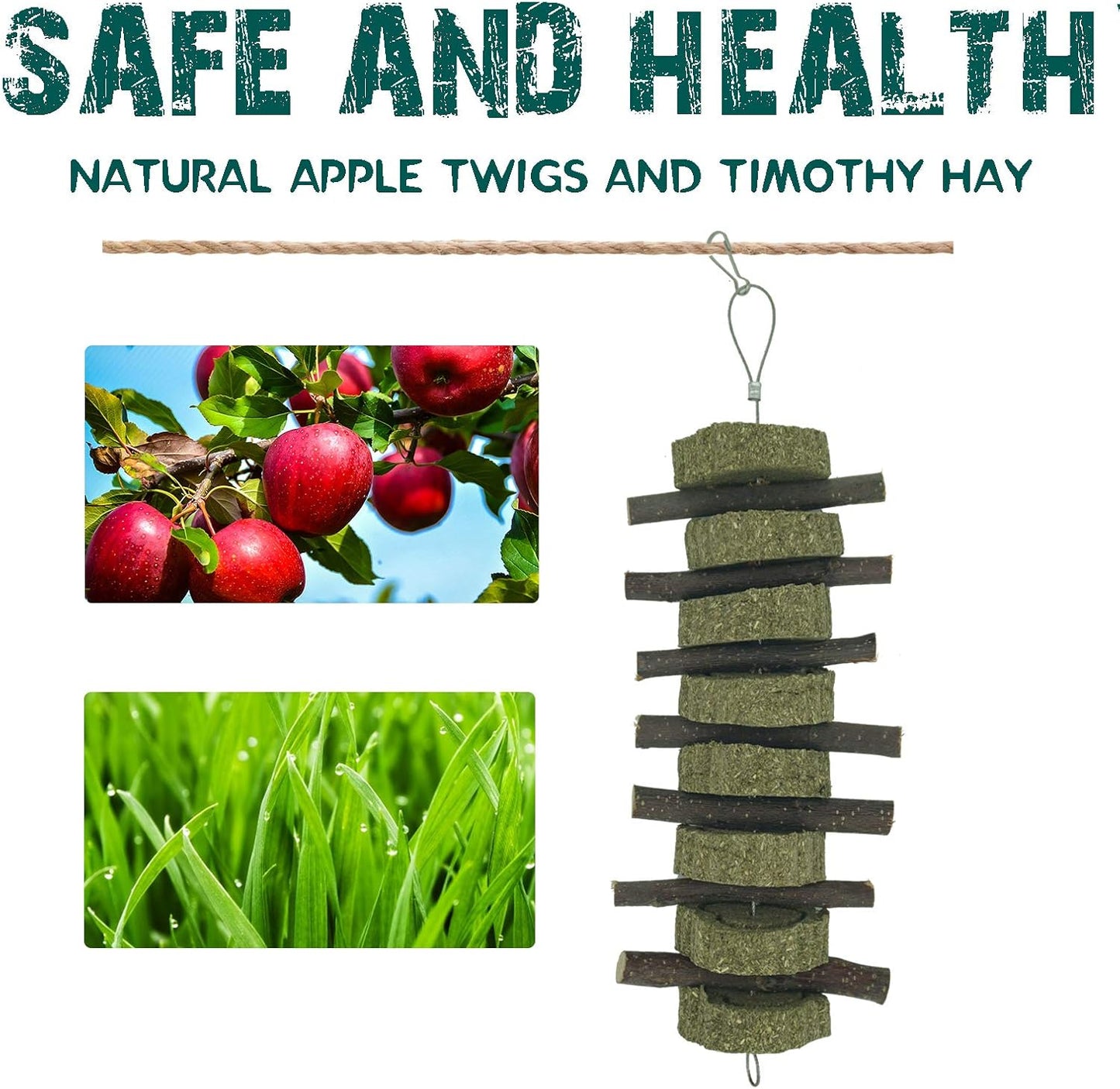 Rabbit Chew Toys for Teeth Grinding Bunny Treats 100% Natural Wood Timothy Grass Treats for Guinea Pigs Chinchillas Hamsters 2pcs