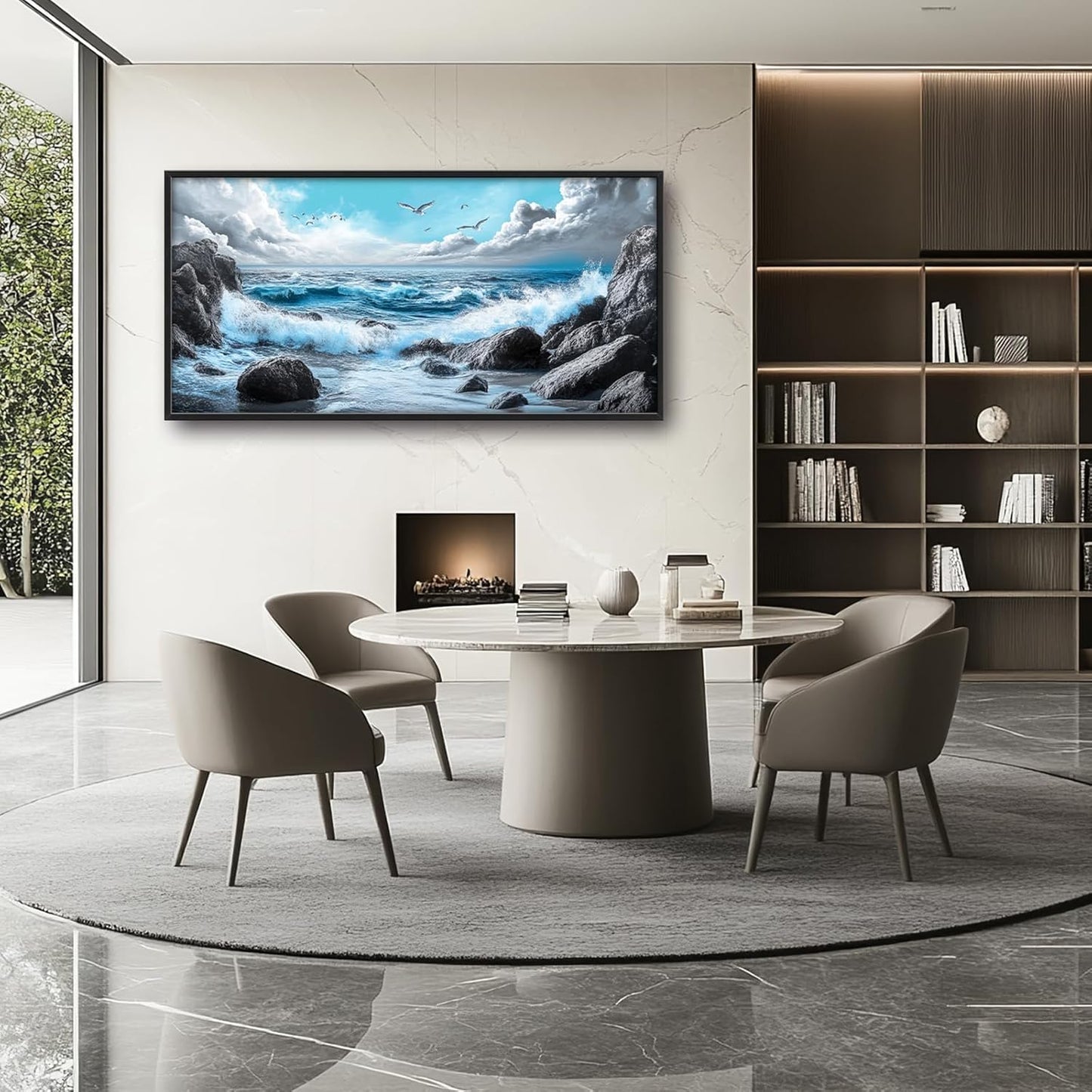 Extra Large Framed Abstract Sea Ocean Wall Art,Black and White Wall Decor, Coastal Seashore Pictures for Living Room,Canvas Print Painting Modern Artwork Bedroom Office Bathroom 60L x 30W