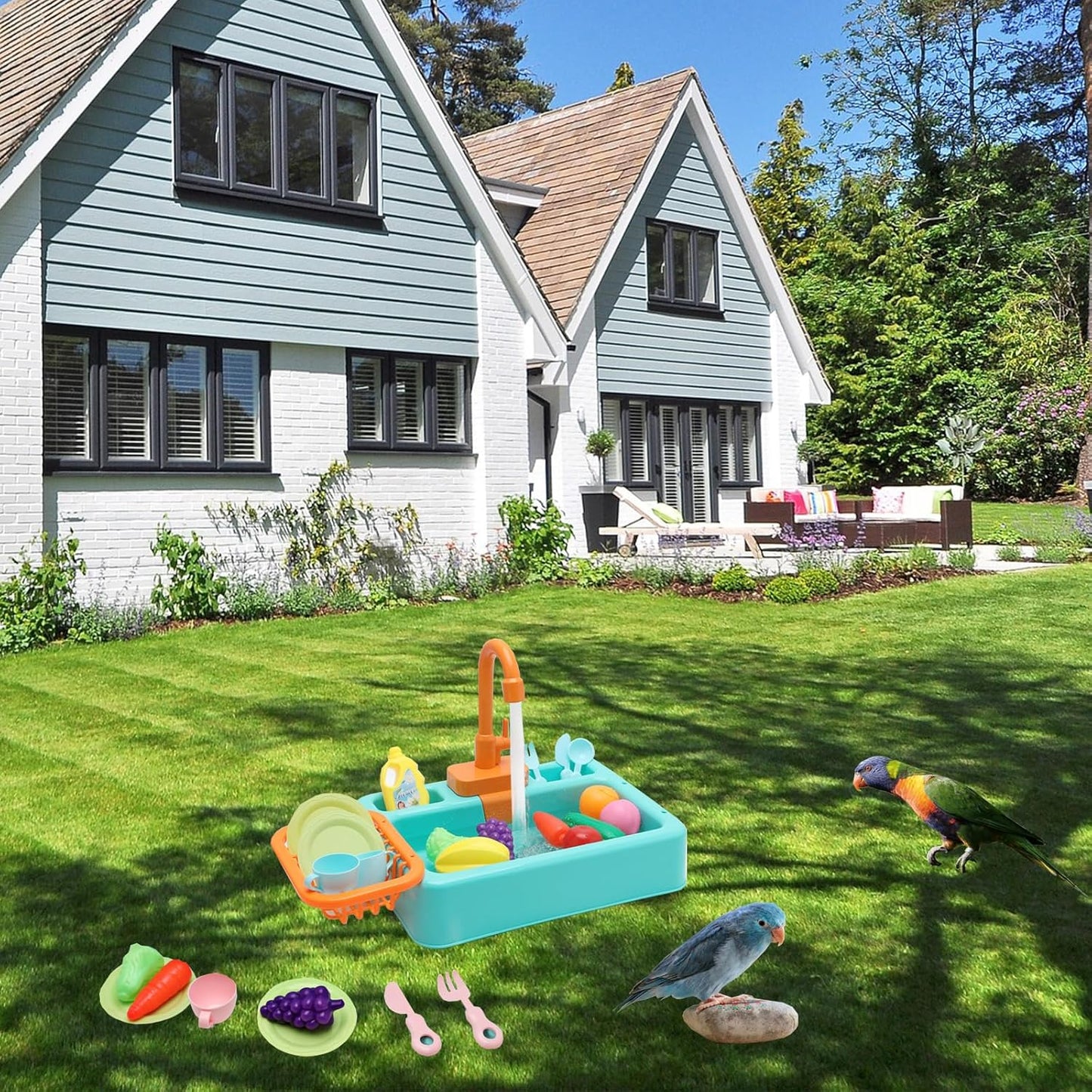 Parrot Bird Bathtub Shower Box Bathing Tub Container Cage, Automatic Pet Bird Bath Pool with Faucet, Ferret Bathtub Swimming Pool Toy Bath Shower Water Dispenser for Small Medium Parakeet Cleaning