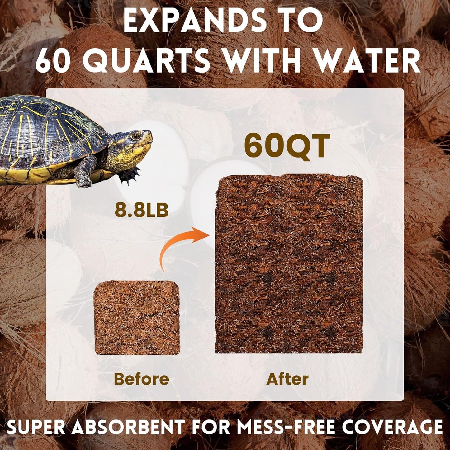 Riare 8.8LB Coconut Chip Substrate for Reptiles, 60 Quart Coconut Fiber Substrate Coco Chips Substrate Coconut Husk Bedding for Snakes, Tortoises, Ball Python, Bearded Dragon, Geckos, Lizards, Frogs