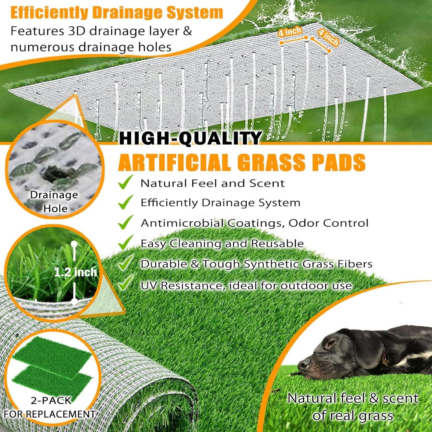 Dog Grass Pad with Tray with Stainless Steel，Reusable Large Artificial Turf Grass Potty and Puppy Pee Pads for Dogs, Portable Dog Litter Box for Indoor/Outdoor Potty Training Toilet