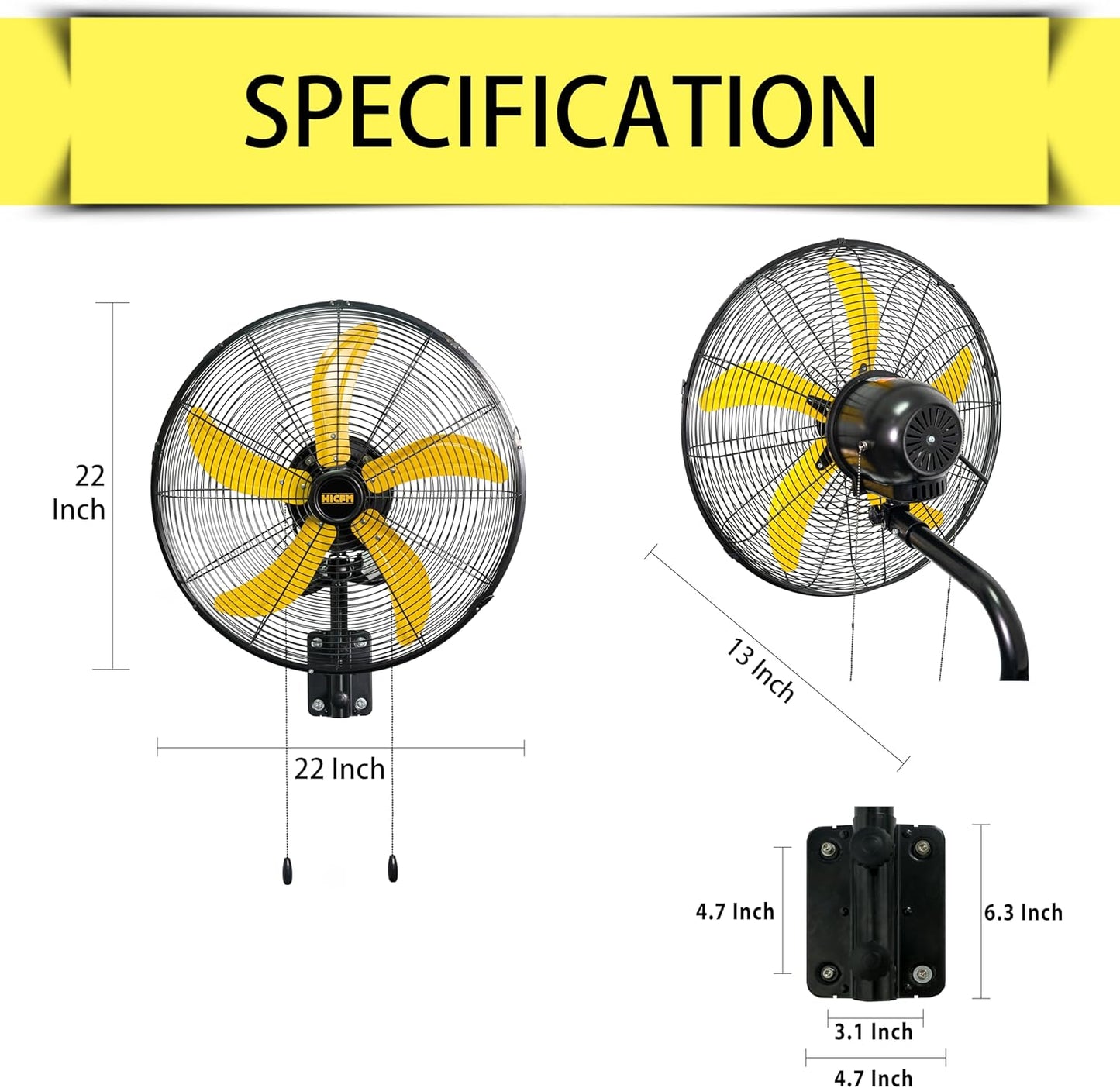 HiCFM 2 Pack 20" Oscillating Wall Mount Fan, 5000 CFM High Velocity Industrial Wall Mounted Shop Fans with 3-Speed Setting for Commercial, Garage, Warehouse, workshops, Factory - UL Listed