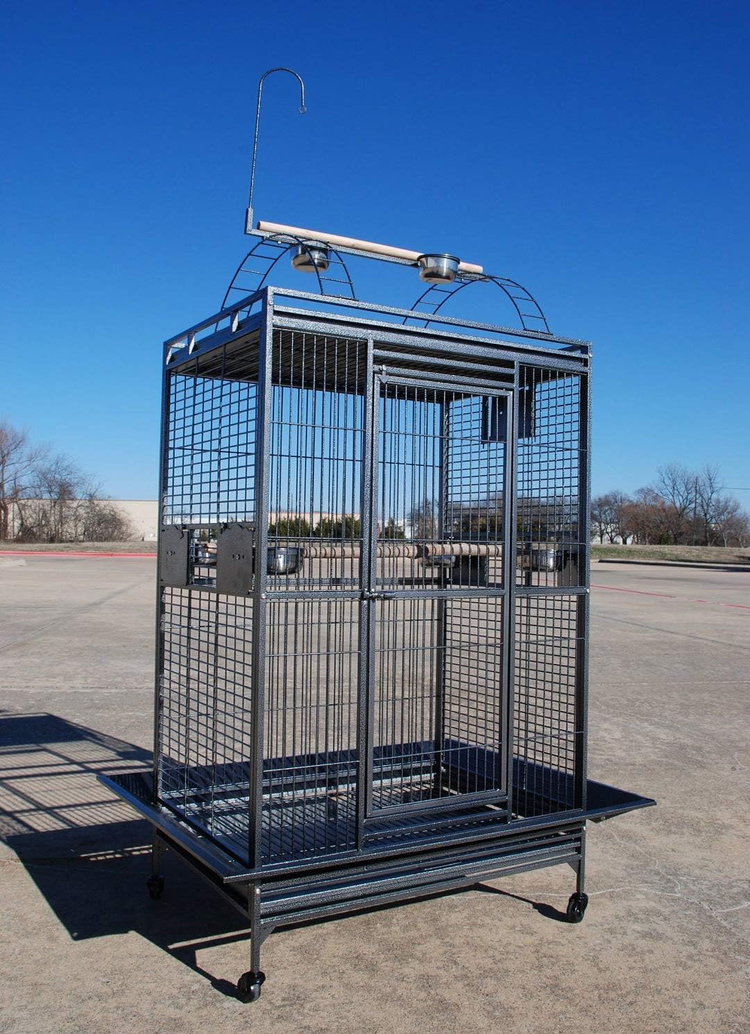 XX-Large 32" x 23" x 66"H Double Walk Ladders Open Play Top Wrought Iron Bird Parrot Parttot Finch Macaw Cockatoo Cage, Include Seed Guard and Toy Hook