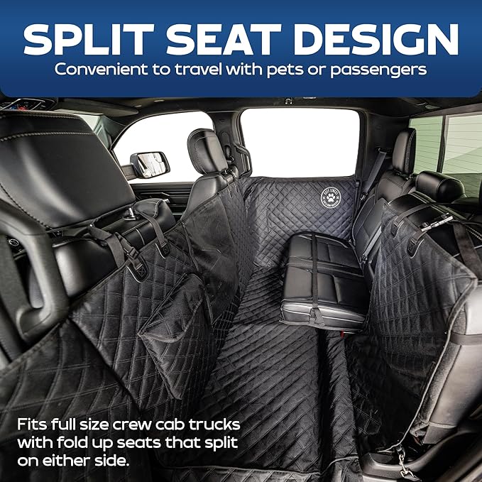 XL Floor Cover with Door Protection, 2025 Black – As Seen on Shark Tank – Fits Full‑Size Crew Cab Trucks with Fold‑Up Seats, Waterproof & Machine Washable – Sturdy XL Dog Hammock for Truck