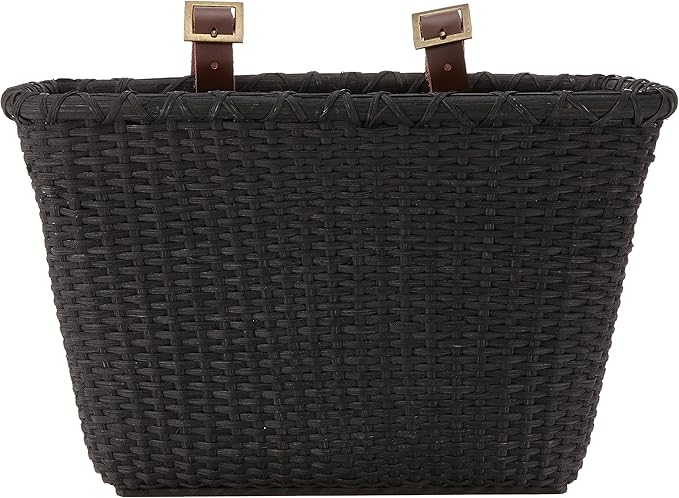 Retrospec Bicycles Cane Woven Rectangular Toto Basket with Authentic Leather Straps and Brass Buckles