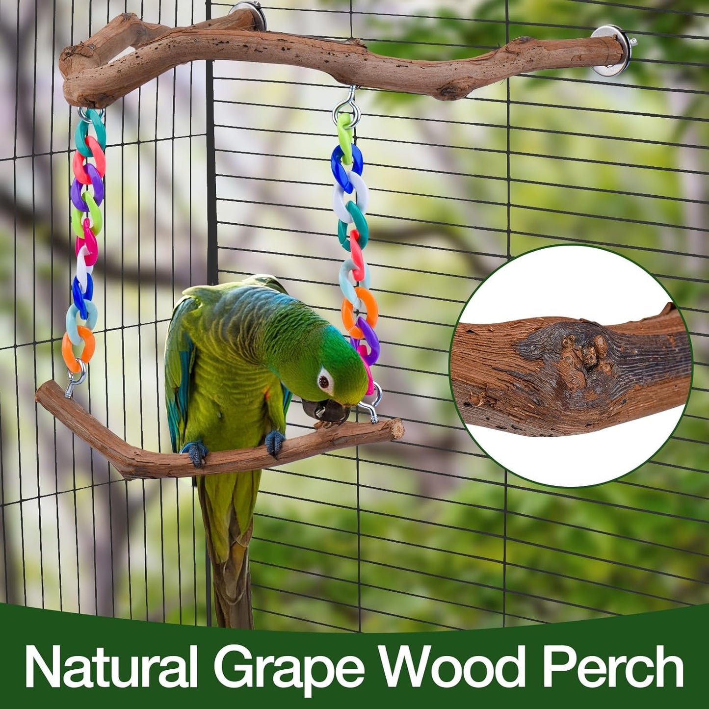 Bird Swing Toys, Standing Bird Perch with Natural Grape Wood, U Shape Hangable Birdcage Accessories, Birds Chewing Toy for Budgerigars, Parakeets, Cockatiels, Conures, Lovebirds, Finches (1Pack)