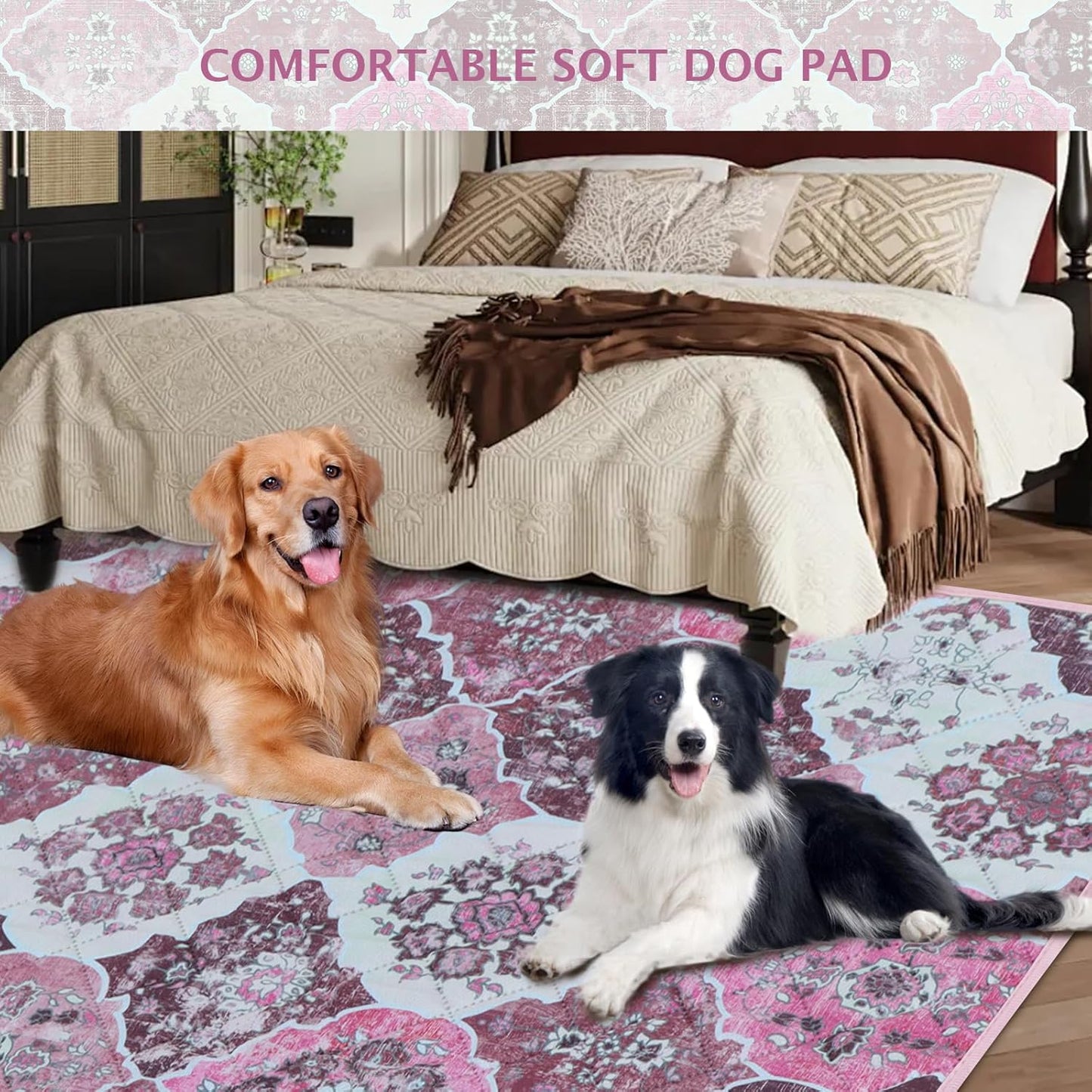 IEUUMLER Washable Pee Pads for Dogs, 2 Pack Reusable Pee Pads for Dogs Non-Slip Grip, Super Absorbent Waterproof Puppy Pads for Potty Training, Playpen, Crate, Whelping Box EU011 Pink, 30x20