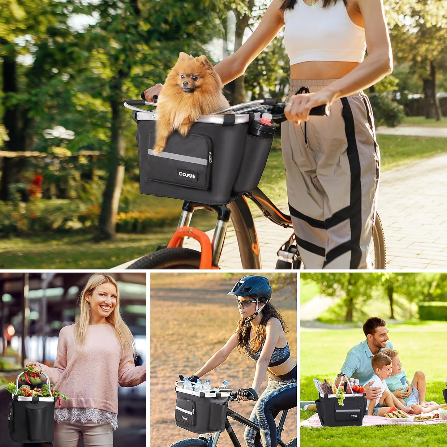 COFIT Detachable Bike Basket, Multi-Purpose Bicycle Handlebar Basket for Pet, Shopping, Commuter, Camping and Outdoor