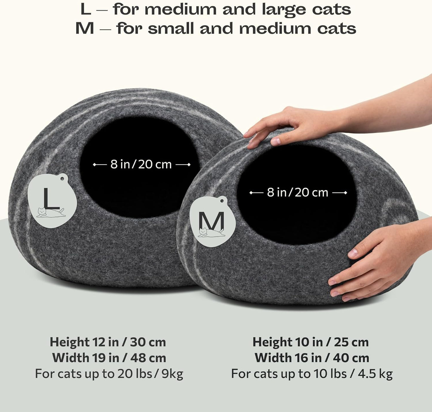 MEOWFIA Cat Cave – Premium Felt Cat Bed for Indoor Cats, Handmade 100% Merino Wool (Medium, Dark Grey)