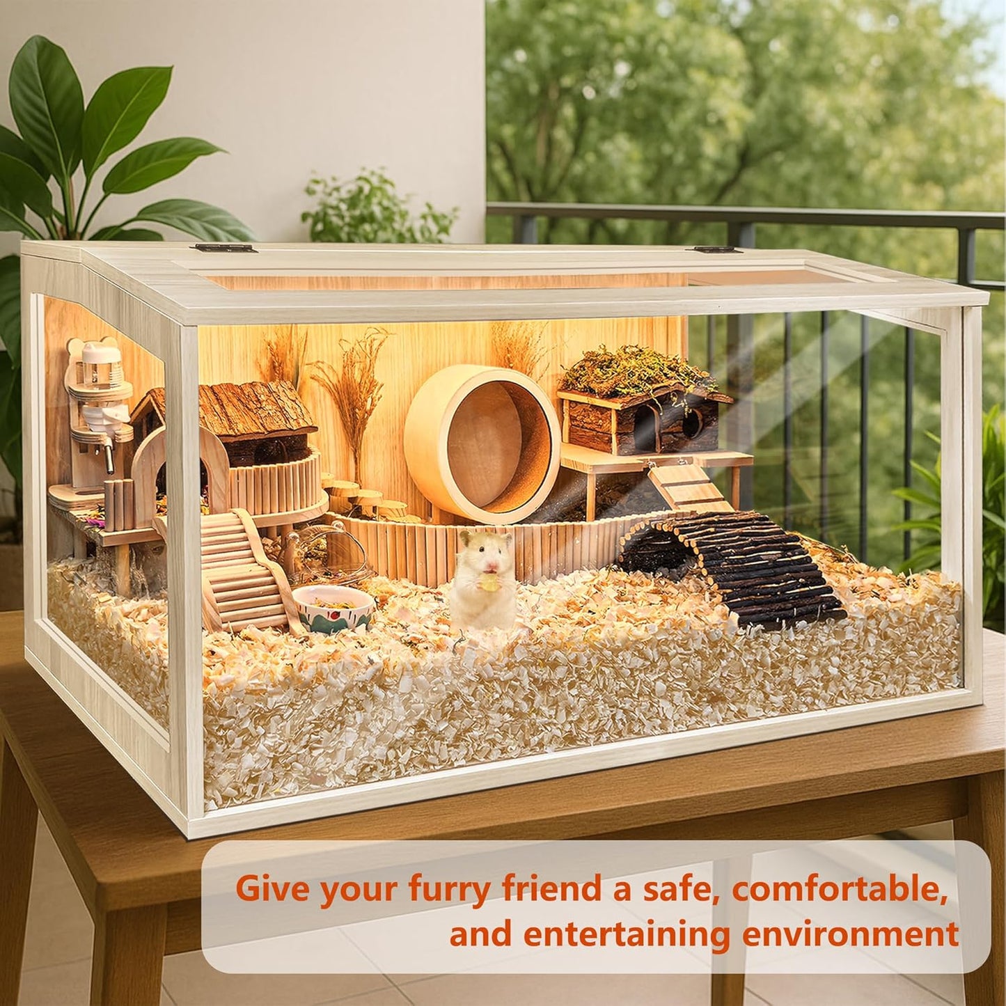 Prolee Hamster Cage Chewproof Wooden 40 Inch Guinea Pig Cages Mice and Rat Habitat Openable Top with Acrylic Sheets Solid Built