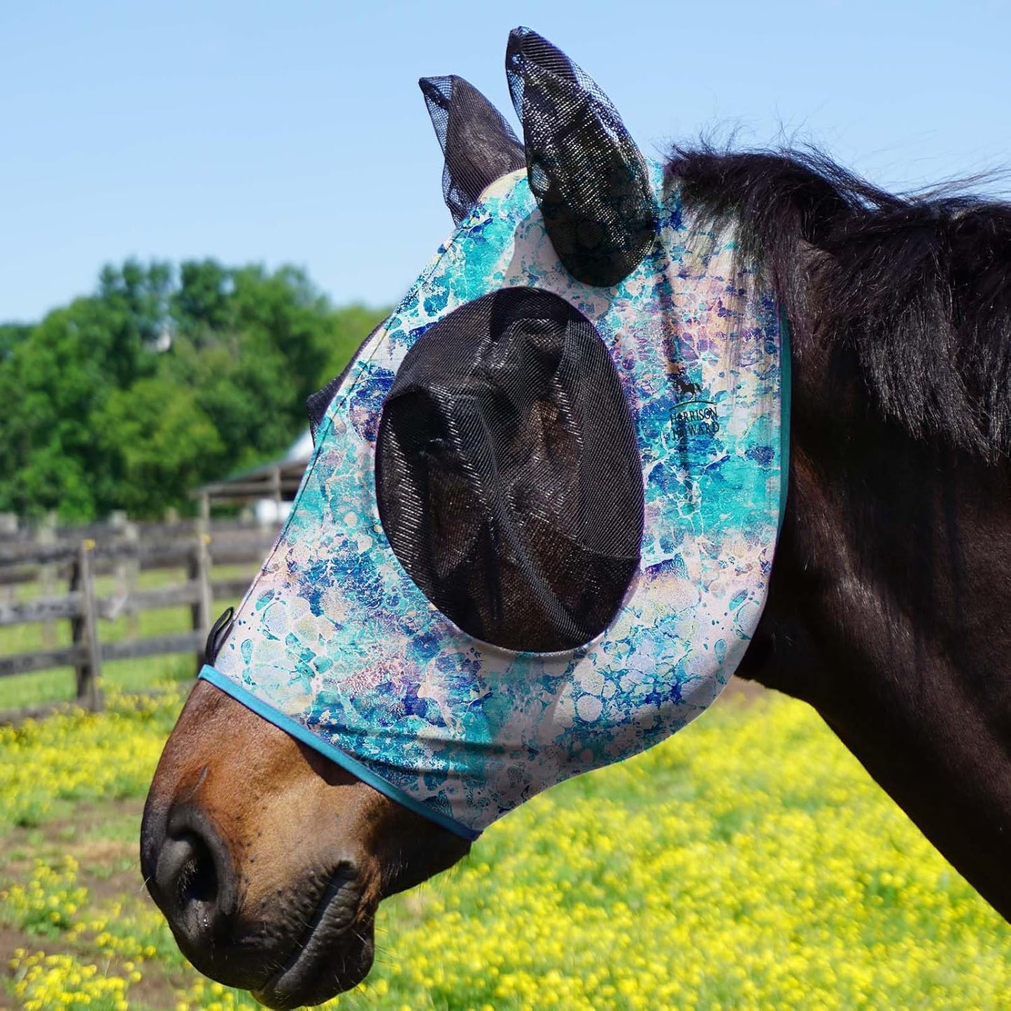 Harrison Howard Super Comfort Stretchy Fly Mask Large Eye Space with UV Protection Soft on Skin with Breathability Pastel Mix M Cob