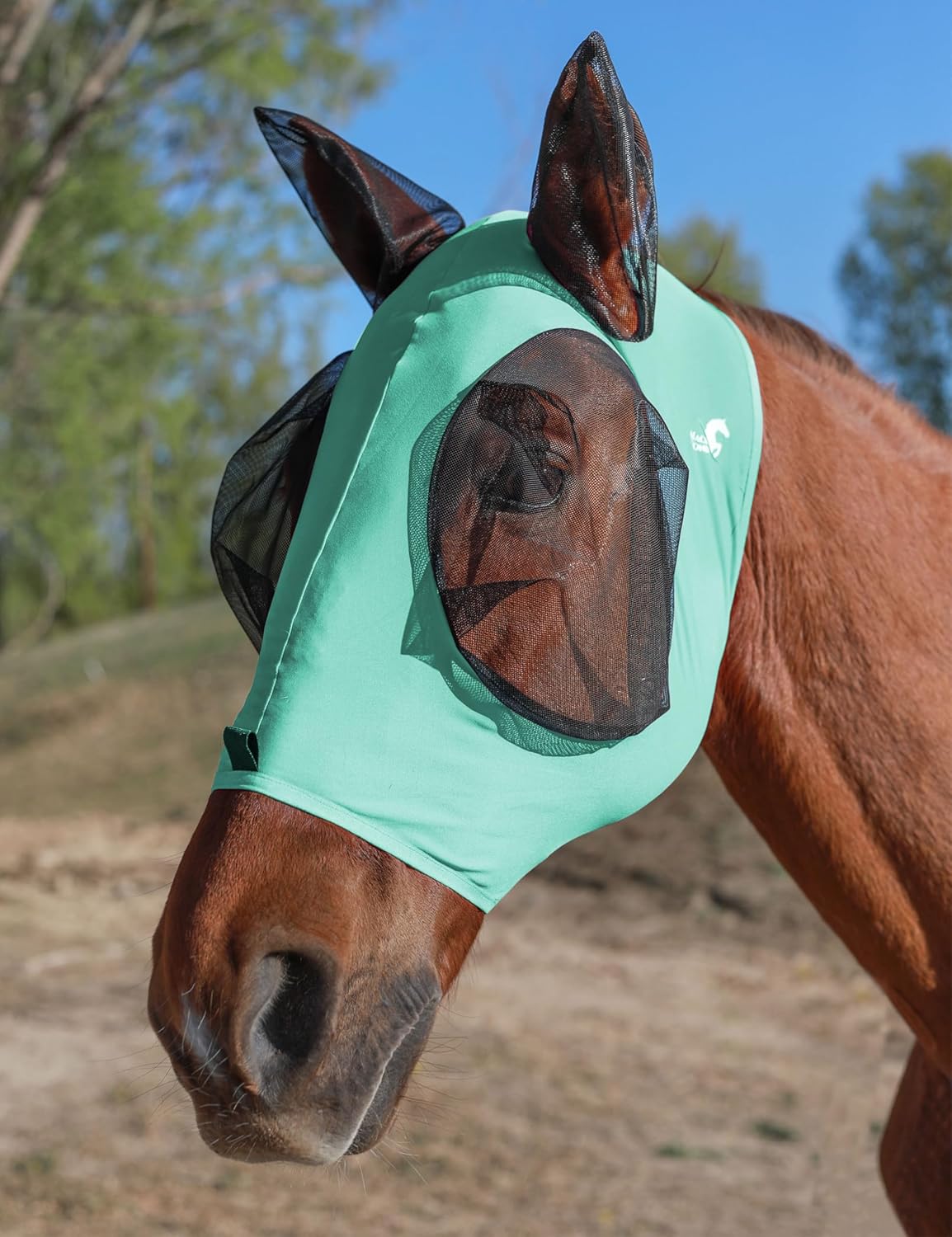 Horse Fly Mask with Ears, UV Protection for Horses, Elasticity with Big Mesh Eye Covers, Snug Fitting Comfortable Breathable Lightweight for Horses Gentle Mint Cob