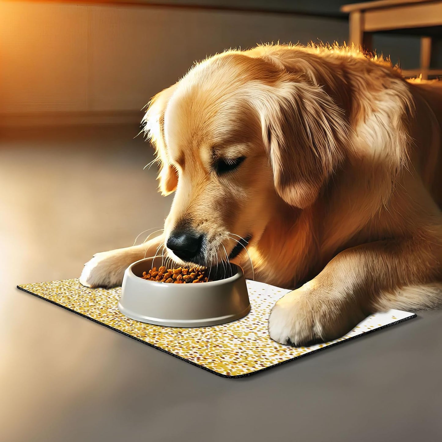 Lunarable Abstract Pet Mat for Food and Water, Party Inspired Cheerful Circles and Rounds Falling Down Effect Print, Non-Slip Rubber Mat for Dogs and Cats, 18" X 12", Orange Yellow