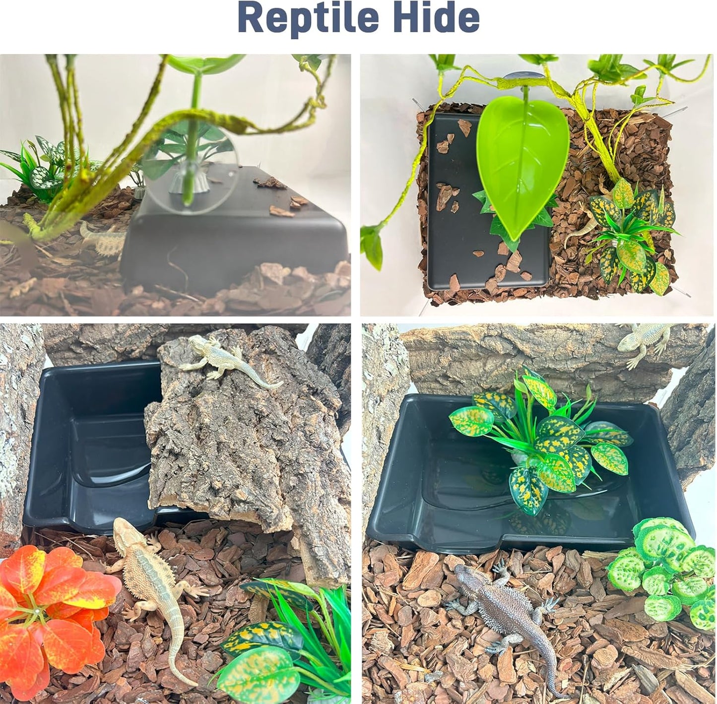 Large 2 Pcs Humid Hideout Cave for Reptiles, Snake Hide for Ball Pythons, Gecko Hide, Leopard Geckos, Bearded Dragons,Compact Terrarium Decor with Easy-Clean Design (9.5"x6.7"x2.2")