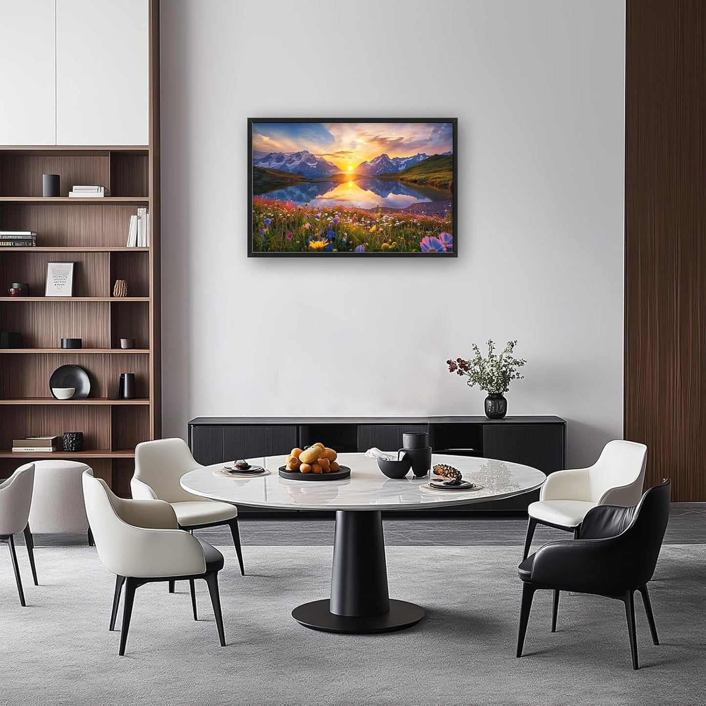 Mountain Large Wall Art Sunrise Lake Flower Field Pictures Nature Landscape Wall Decor Canvas Print Painting Artwork for Bathroom Living Room Bedroom 36L" x 24W"