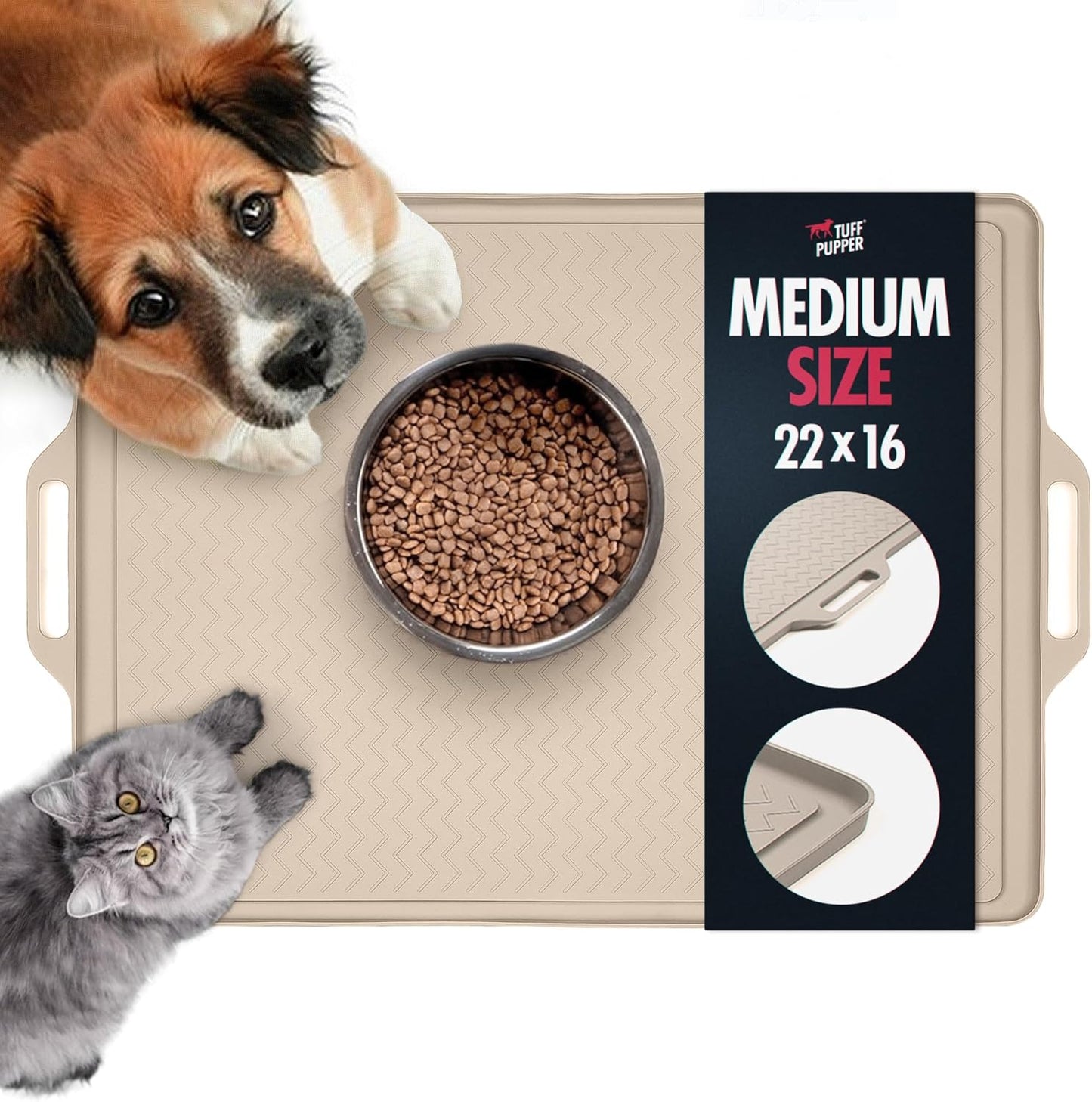 Tuff Pupper 22x16 Medium Dog Feeding Mat for Food and Water | Dog Feeding Mats for Floors | Waterproof Puppy Water Bowl Mat | Dogs Placemats Pet Food Tray | Silicone Eating Mats for Cats and Cat Bowls