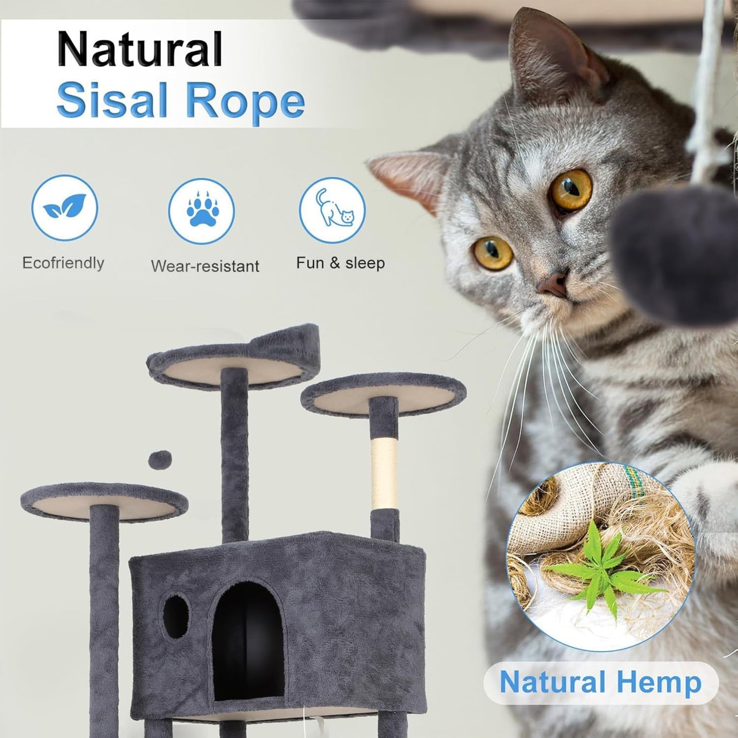 FDW Cat Tree Tower 81in Multi-Level Durable Cat Scratching Post & Cozy Fun Jumping Platform Space Saving Condo Pet Play House for Indoor Cats,Dark Gray