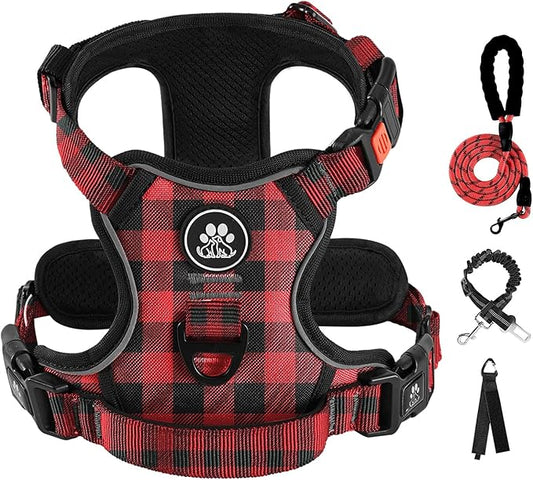 IVY&LANE No Pull Dog Harness with Leash Set, Reflective No Choke Pet Vest,Adjustable Oxford Dog Vest Harness with Easy Control Handle for Small Dogs (Checkered Red,S)