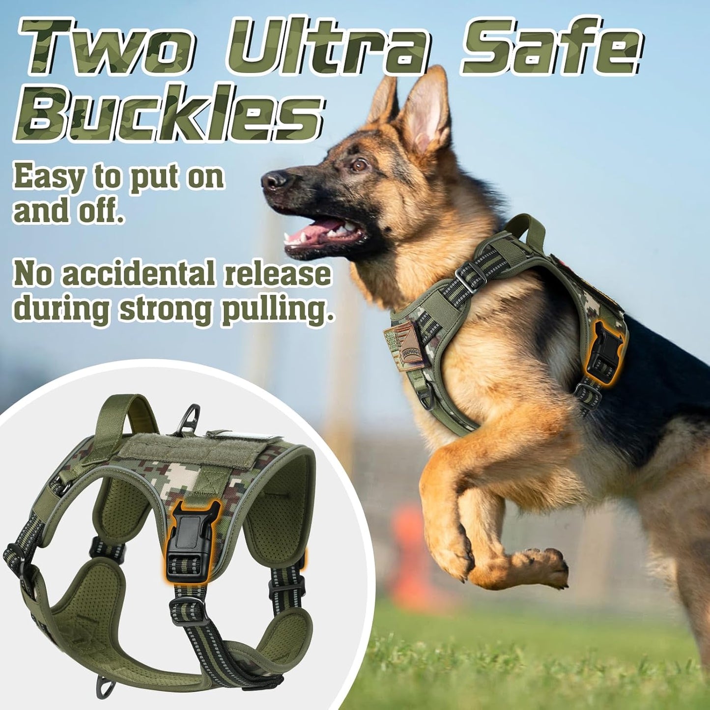 rabbitgoo Tactical Dog Harness for Small Dogs, No Pull Military Service Vest with Handle & Molle, Easy Control for Training Walking, Adjustable Reflective Straps, Green camo, S