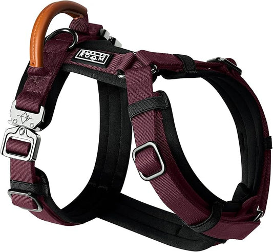 MADE TO ROAM Premium Explorer Harness - Y-Shaped Dog Harness with Adjustable Durable Nylon, Soft Padding, Metal Buckles and Leather Handle for Small, Medium, Large Dogs (Vermont Weekends, Size 4)