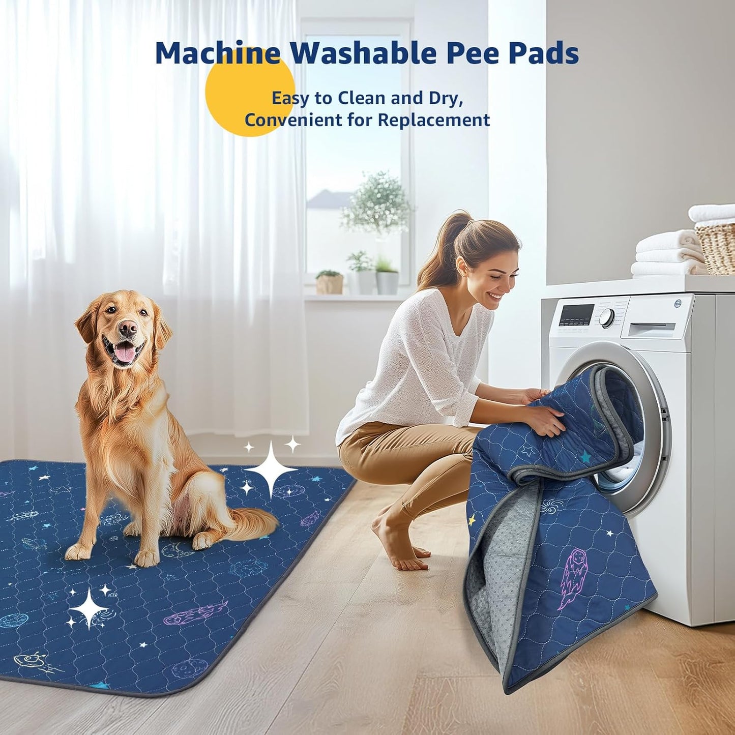 LOOBANI Pee Pads for Dogs Washable: Reusable Dog Pee Pads for Medium Pet, 2 Pack Waterproof Puppy Whelping Pads 36" x 41", Non-Slip Potty Training Mat for Dog Playpen, Floor, Cage, Sofa, Crate, Blue