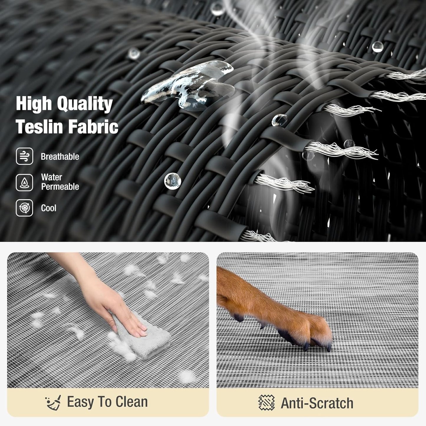 Veehoo Cooling Elevated Dog Bed, Guardrail Raised Pet Cot, Indoor & Outdoor XXL Pet Bed with Washable & Breathable Teslin Mesh, Non-Slip Feet, Dog Couch Bed, 62.5" x 37", Black Silver