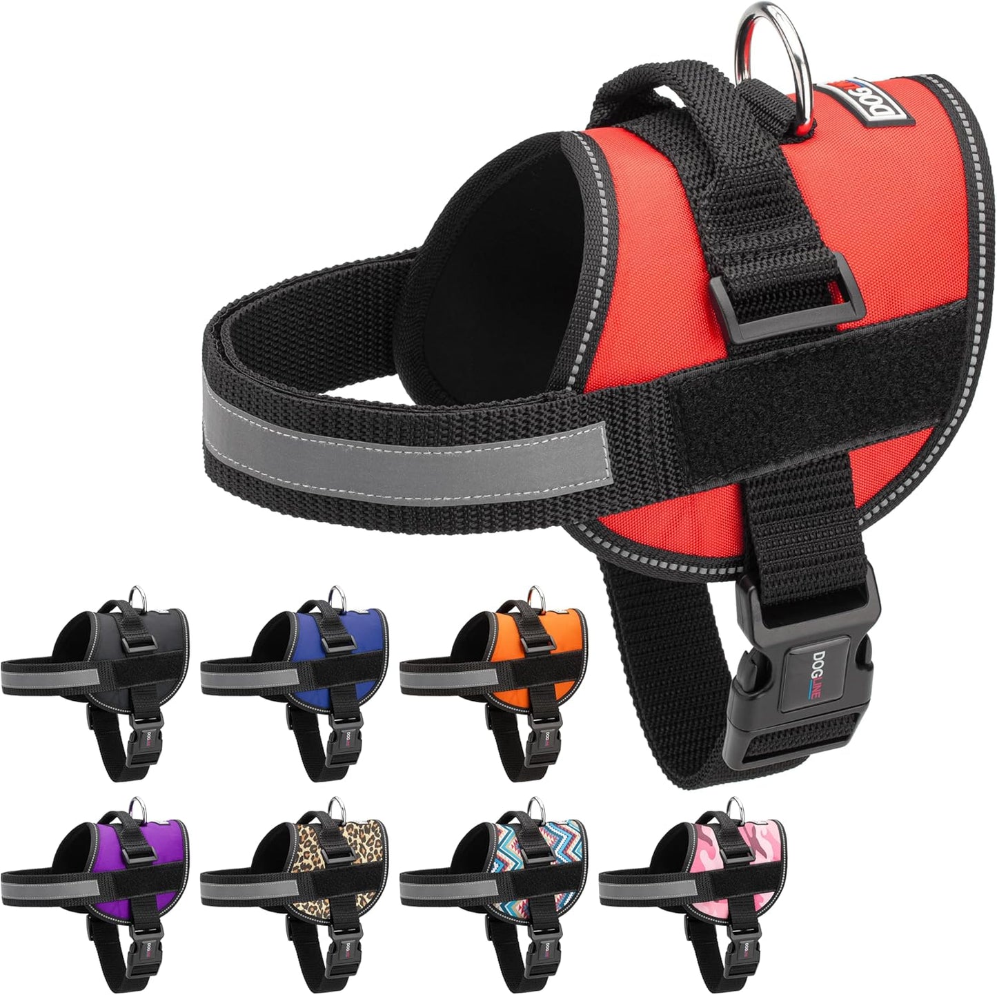 Dogline Dog Harness, Reflective No-Pull Adjustable Vest with Handle for Walking, Training, Service Breathable No - Choke Harness for Small, Medium or Large Dogs Room for Patches Girth 18 to 24 in Red