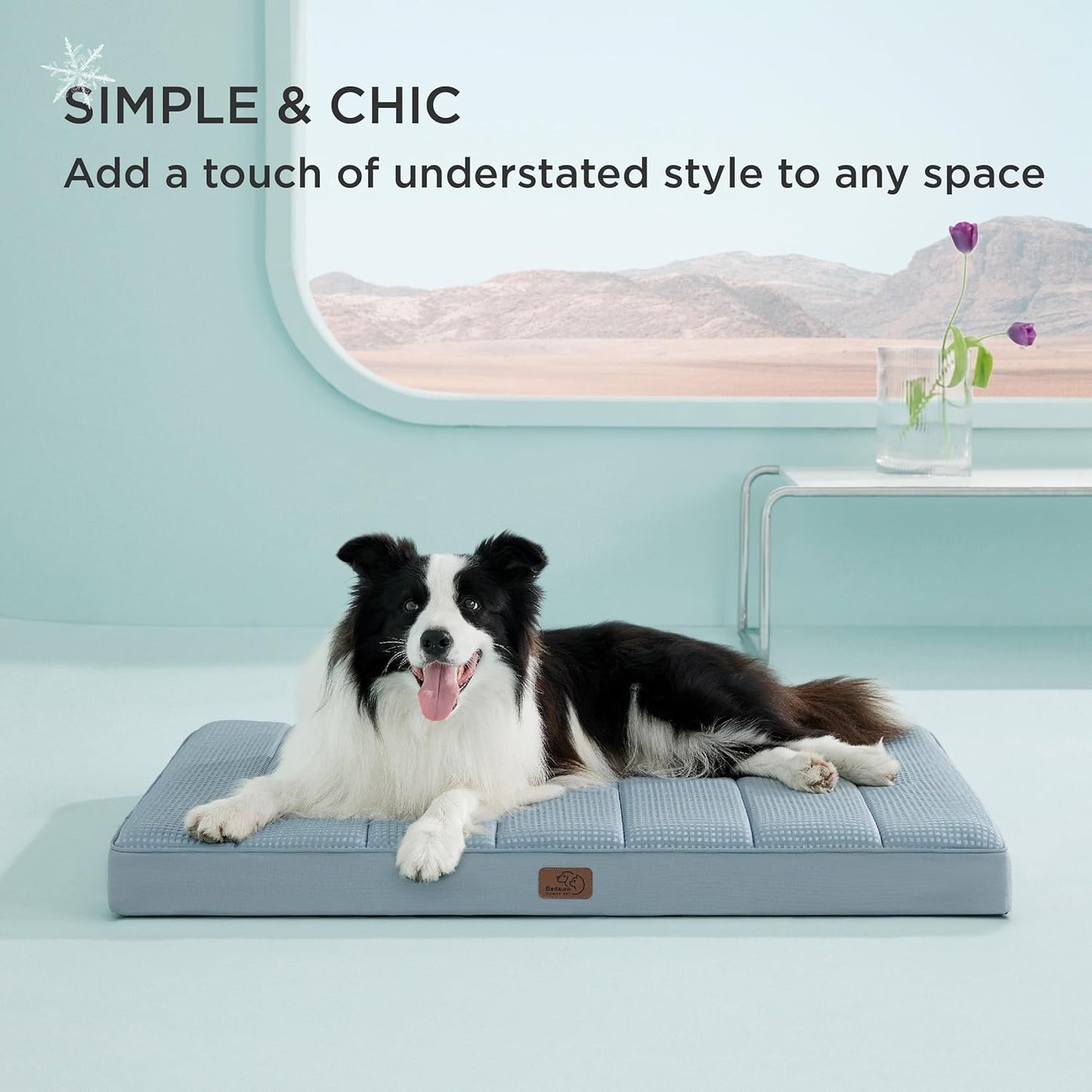 Bedsure Cooling Dog Bed for Crate - Large Orthopedic Flat Puppy Beds with Removable Washable Cover, Egg Crate Foam Pet Mat, Suitable for Pet Up to 50 lbs