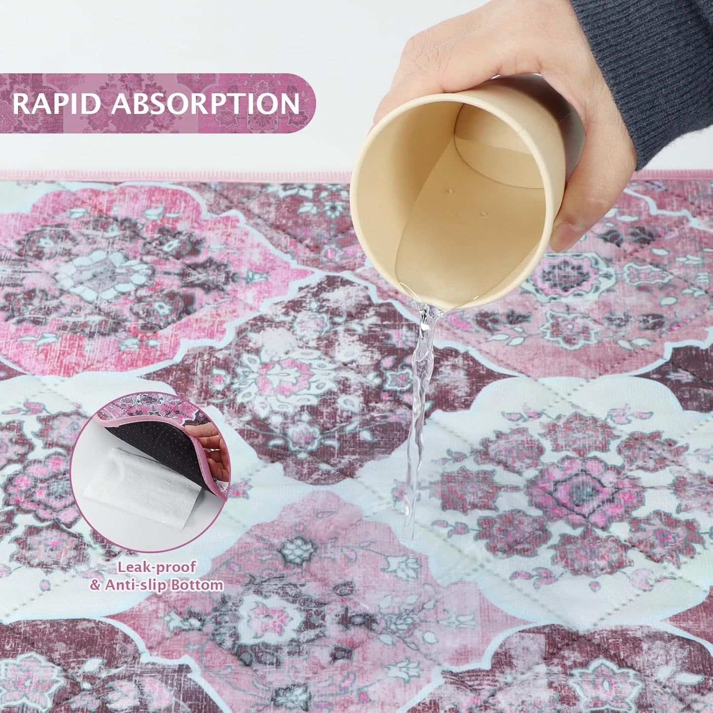 IEUUMLER Washable Pee Pads for Dogs, 2 Pack Reusable Pee Pads for Dogs Non-Slip Grip, Super Absorbent Waterproof Puppy Pads for Potty Training, Playpen, Crate, Whelping Box EU011 Pink, 36x31