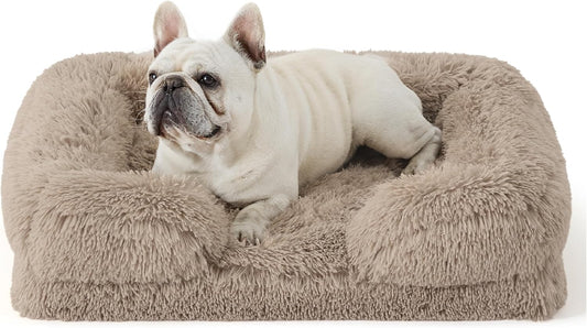 Bedsure Orthopedic Dog Bed Medium Size Dogs - Washable Medium Dog Cat Bed Waterproof, Comfort Pet Couch Sofa with Washable Removable Cover, Pets Bed with Nonskid Bottom, Long Faux Fur-Taupe, 28"